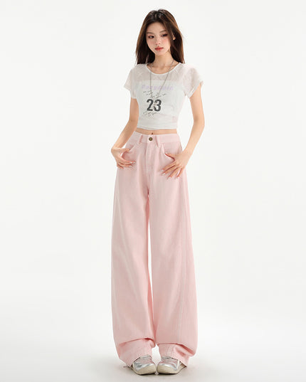 Cherry Blossom Wide Leg Draping Mop Jeans
