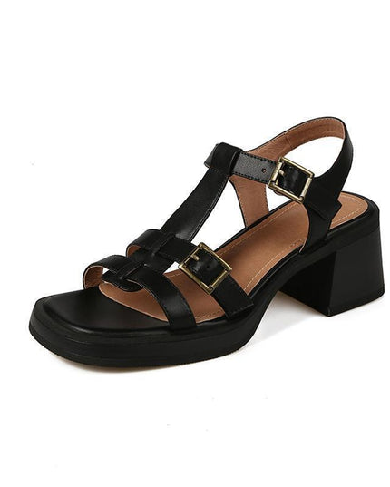 Women's T-buckle Open Toe Platform All-matching Chunky Heel Retro High Heel Sandals