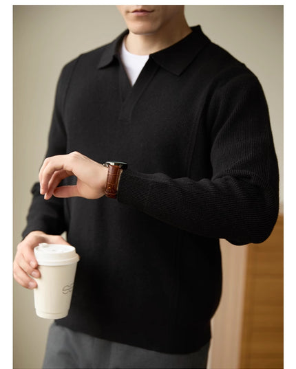Men's High-end American Business Casual Polo Collar Long-sleeved Sweater
