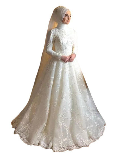 Long Sleeve White Dignified Wedding Dress