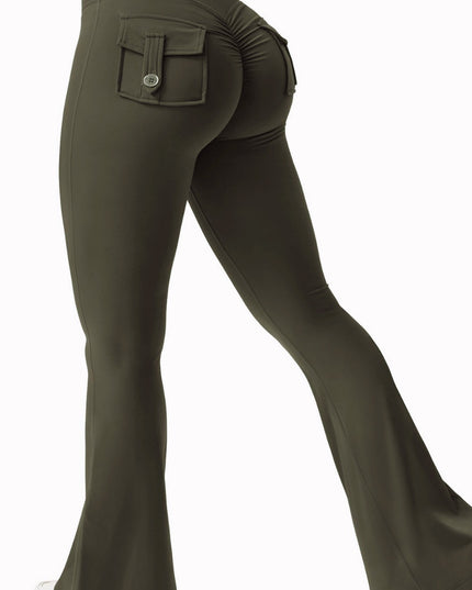 Yoga Tooling Style Peach Hip Pocket Bell-bottom Pants Sports Quick-drying