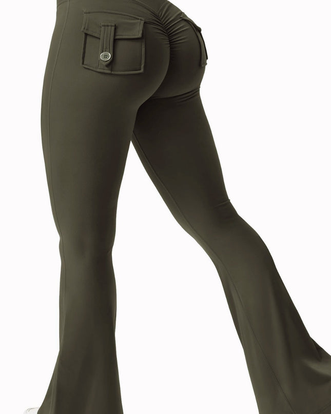 Yoga Tooling Style Peach Hip Pocket Bell-bottom Pants Sports Quick-drying