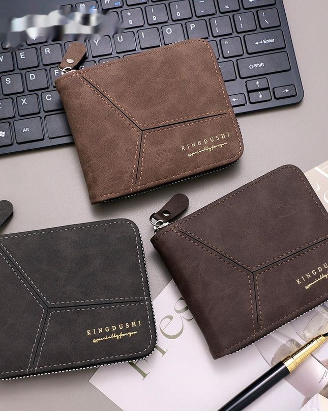 Matte Stitching Men's Short Wallet Multiple Card Slots