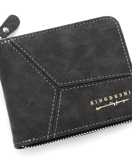 Matte Stitching Men's Short Wallet Multiple Card Slots