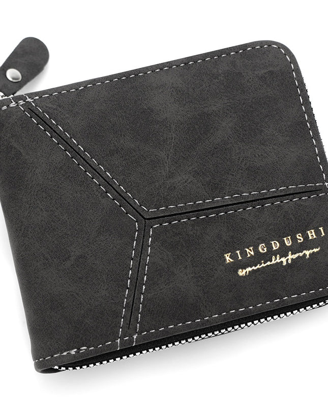 Matte Stitching Men's Short Wallet Multiple Card Slots