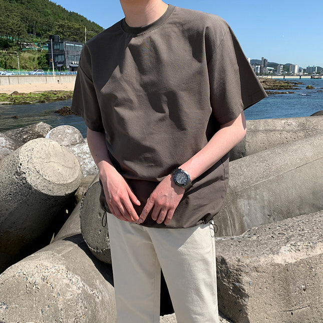 Men's Fashion Loose Round Neck Drawstring Bodysuit Top