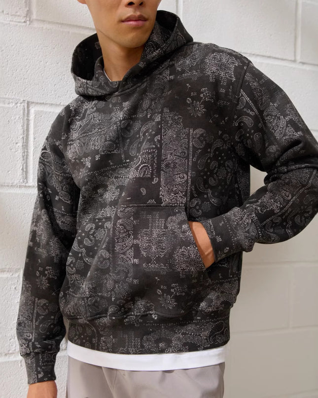 Printed Hoodie Paisley Design Men's Upperwear