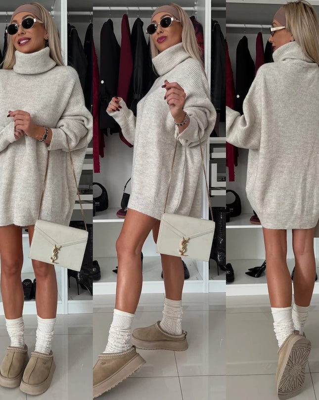 Women's Turtleneck Long Sleeve Knitted Long Sweater