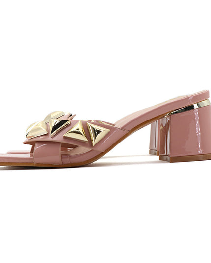 Season Open Toe High Shoes Chunky Heel All-matching Women's Simple Outdoor Sandals