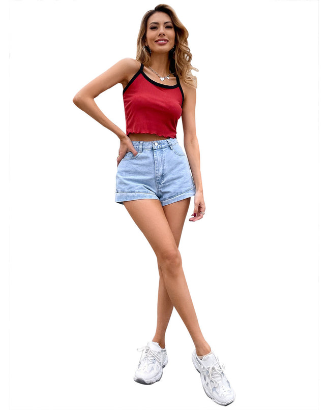 Women's High Waist Slimming And Tight Straight Denim Shorts
