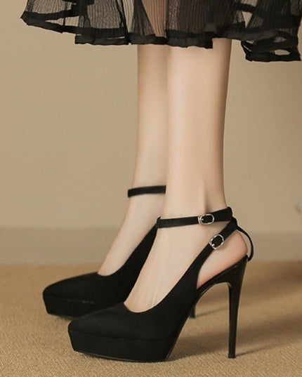 Waterproof Platform Suede Pointed Stiletto Heel High Heels