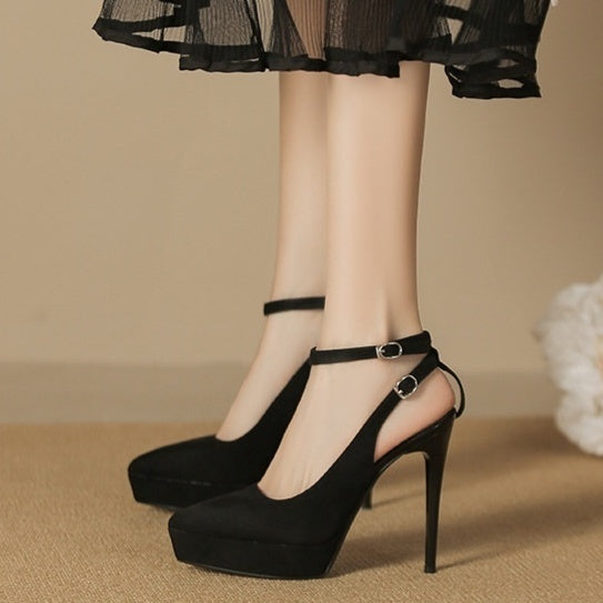 Waterproof Platform Suede Pointed Stiletto Heel High Heels