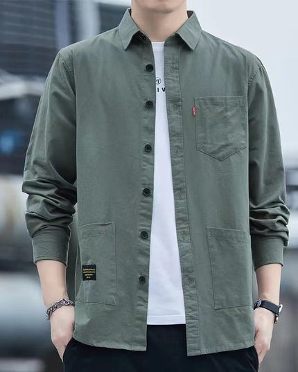 Casual Lapel Long Sleeve Shirt With Pockets Spring And Autumn Jacket Shirt Men's Tops