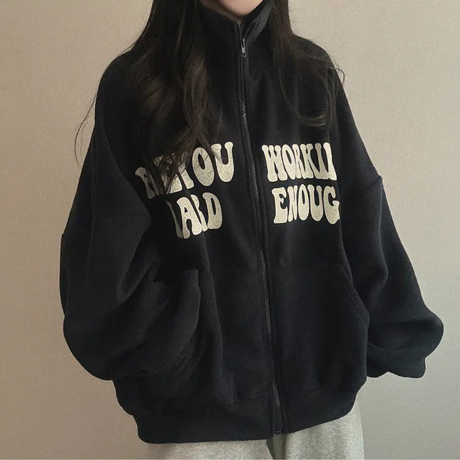 Women's Alphabet Plus Velvet Loose Cardigan Zipper Simple Sweater