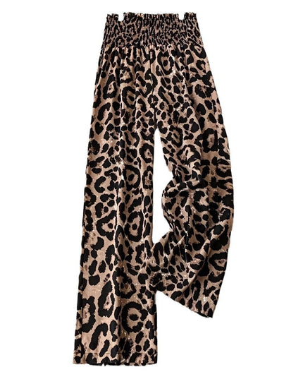 Leopard Print Floral Print Casual Jumpsuit Elastic Waist Loose Wide Leg Pants