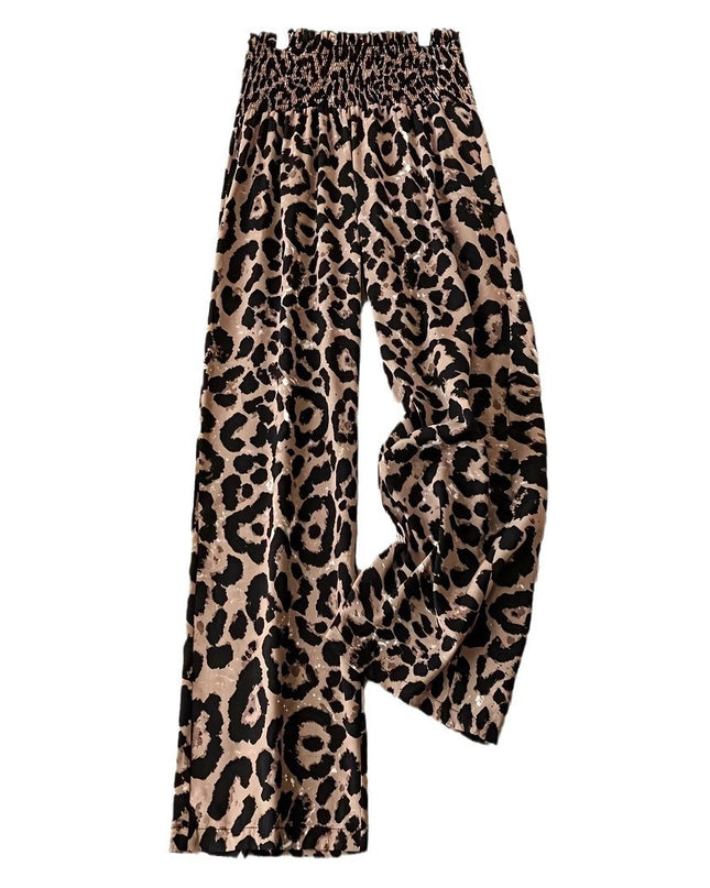 Leopard Print Floral Print Casual Jumpsuit Elastic Waist Loose Wide Leg Pants