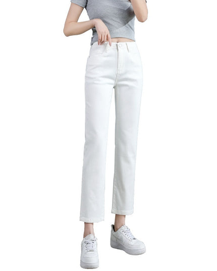 White Jeans Korean Style High Waist Stretch Cigarette Pants Small Cropped Straight Pants