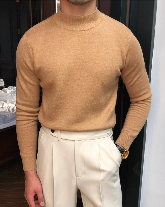 Homemade Winter Pullover Keep Warm Knitted Mock Neck Sweater