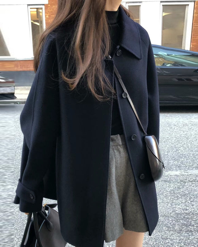 Lapel Single Breasted Mid-length Woolen Coat