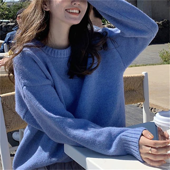 Retro Lazy Style Solid Color Pullover Soft Glutinous All-matching Sweater
