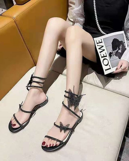 Rhinestone Snakelike Winding Sandals Women's Summer Low Heel New Flat