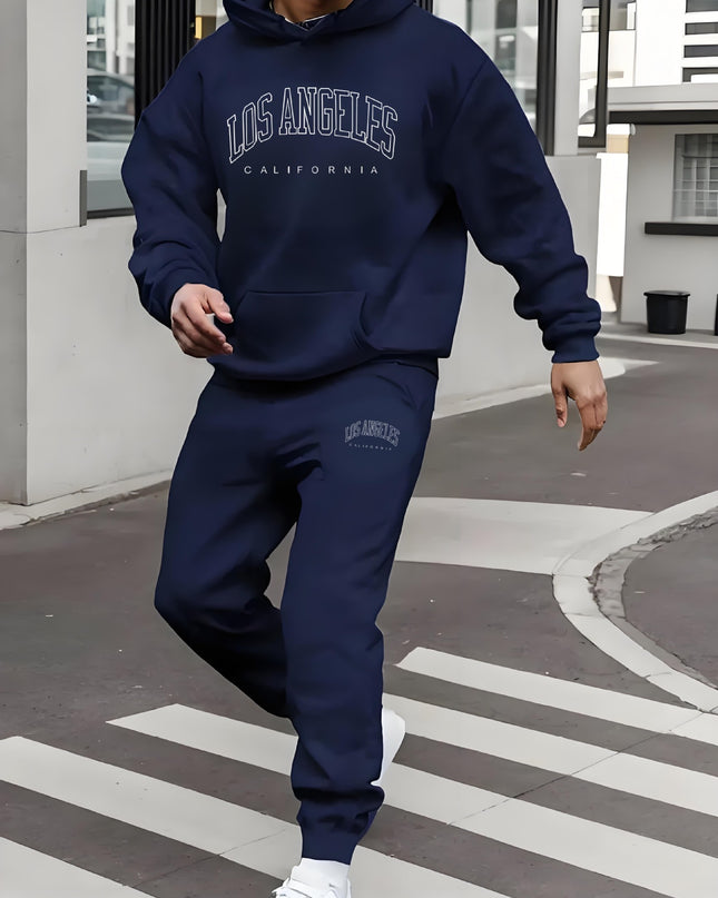 Autumn And Winter Fleece-lined Letter Print Same Color Sweatshirt And Sweatpants Suit Men