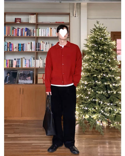 Handsome Idle Style Knitted Cardigan Casual Unisex Style