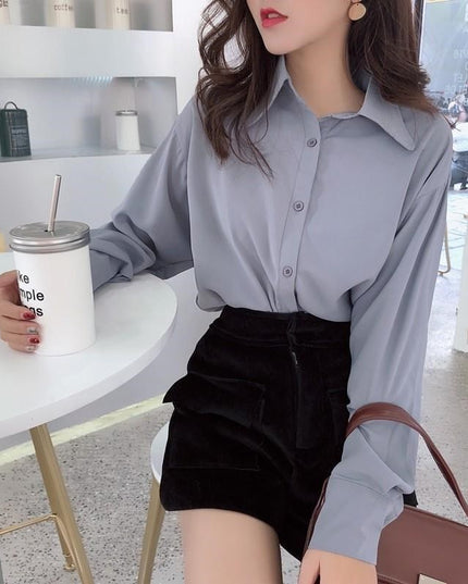 Women's Loose Retro Hong Kong-style Long-sleeved Shirt Spring And Autumn