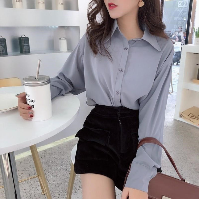Women's Loose Retro Hong Kong-style Long-sleeved Shirt Spring And Autumn