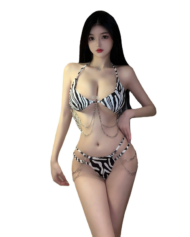 Lingerie Zebra Bikini Three-point Push Up Suit