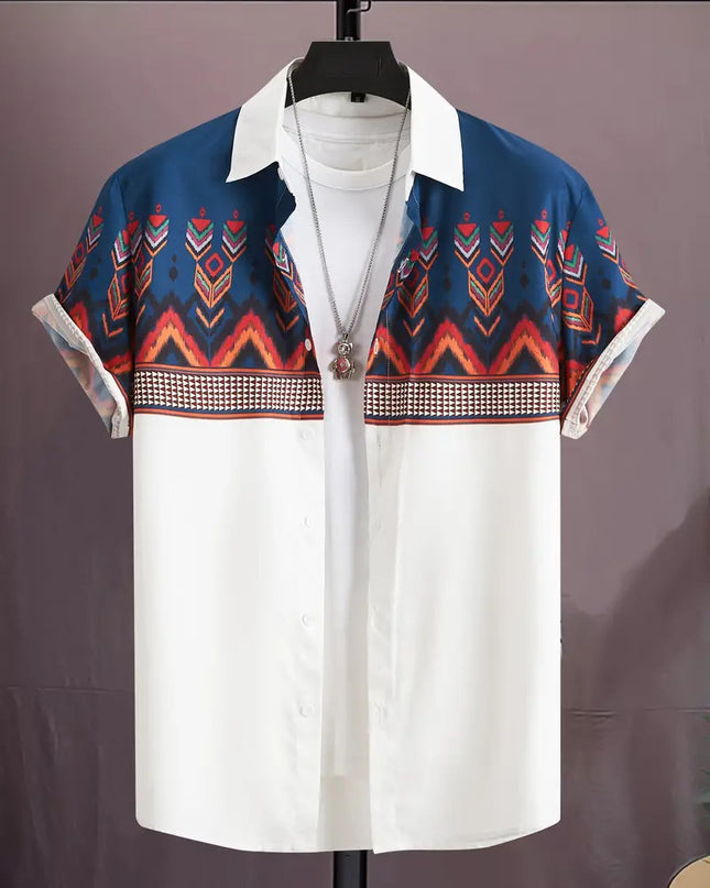 Casual All-matching Fashion Geometric Trend Short Sleeve Shirt