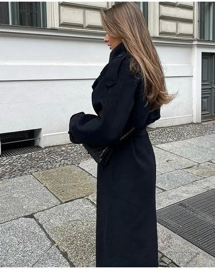 Women's Fashion With Belt Wool Large Coat