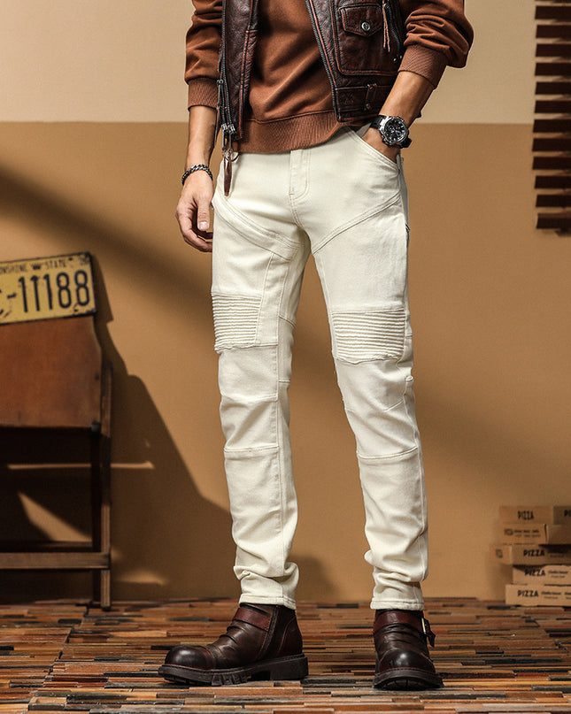 Motorcycle Jeans Brand Slim Fit Feet High-end Men's Casual All-matching Stretch