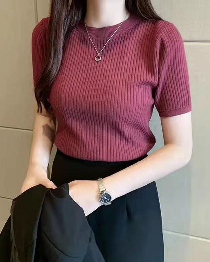 Women's Slim-fit Knitted Short-sleeved Sweater
