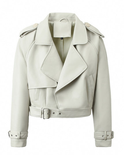 Women's Solid Color Casual Loose Fit Leather Jacket
