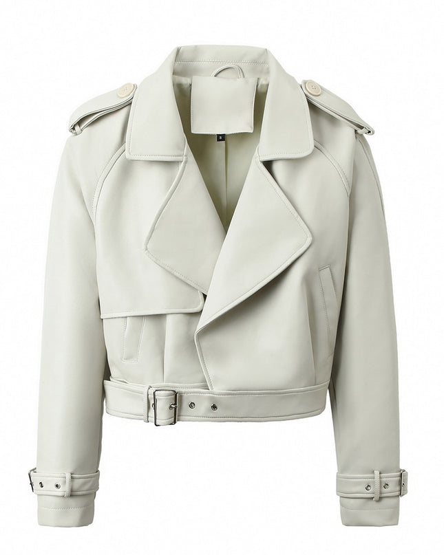 Women's Solid Color Casual Loose Fit Leather Jacket