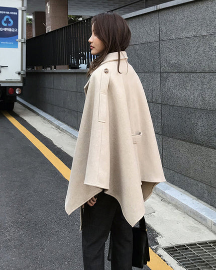 Lace-up Shawl Cape Thickened Coat Woolen