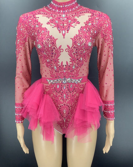 Dance Sexy Shiny Rhinestone Mesh Jumpsuit Stage Performance Costume Women