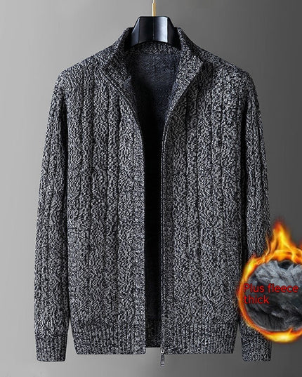 Men's Cardigan Sweater Fleece-lined  Thickening Thermal Half Turtleneck
