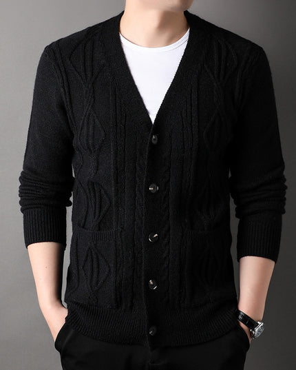 Knitted Cardigan Rhombus Loose Casual Sweater Coat Men