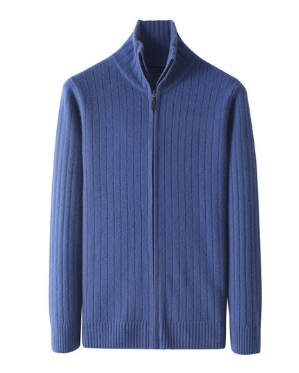 Pure Wool Sweater Men's Lapel Full Zipper