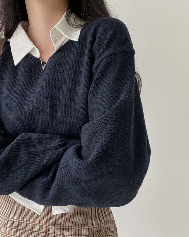 All-matching V-neck Pullover Sweater Long Sleeve Thermal Sweater