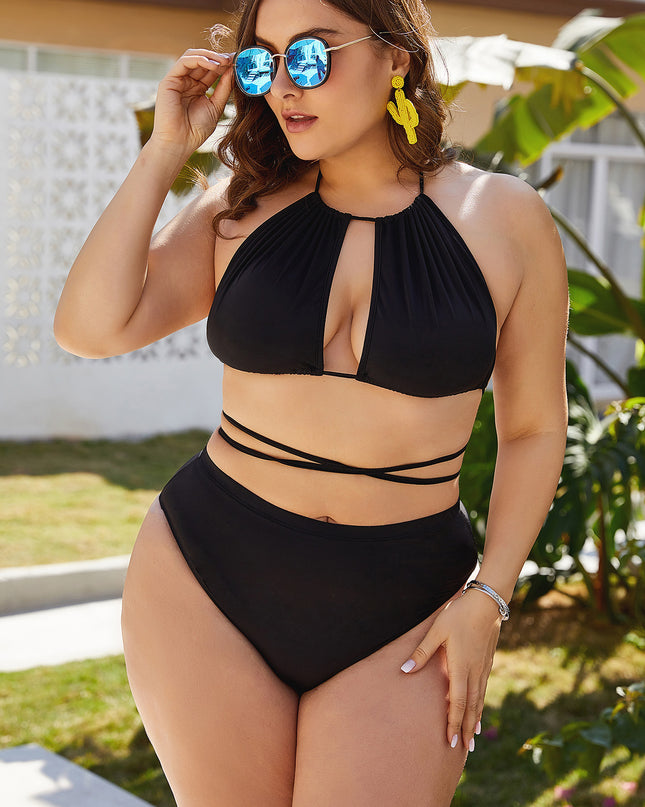 Amazon Foreign Trade Large Size 5XL New Black Sexy Bikini High Waist Slim Body Covering Belly Sexy Bikini