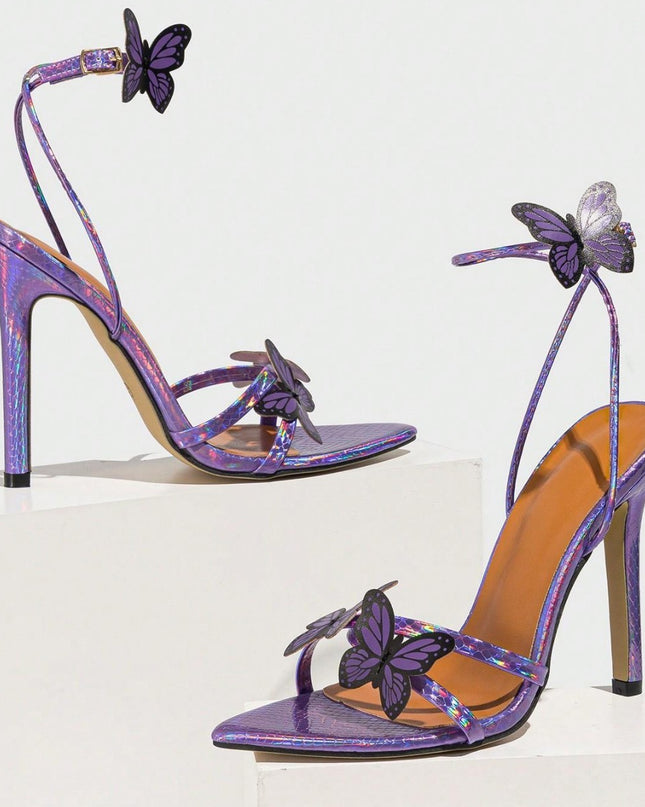 Women's Pointed-toe Three-dimensional Butterfly Stiletto Heel Sandals