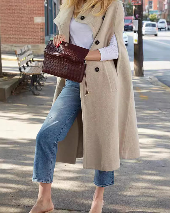 Bulky Turtleneck In Apricot Long Woolen Coat Outerwear