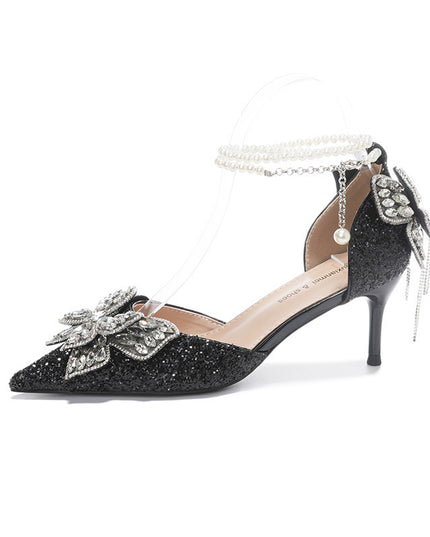 Sequin Rhinestones Bow Tassel Hollowed Sandals