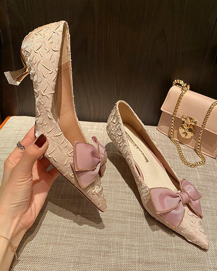 Spring And Autumn New Bow-knot Pointed Shallow Shoes