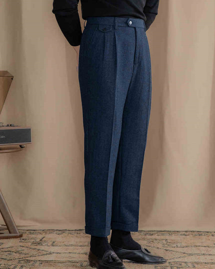 Retro British Wool Herringbone Trousers