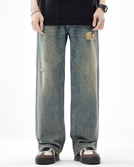 Men's American-style Retro Wide Leg Ripped Jeans