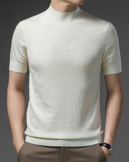 Half Turtleneck Pure Wool Sweater With Short Sleeves Men